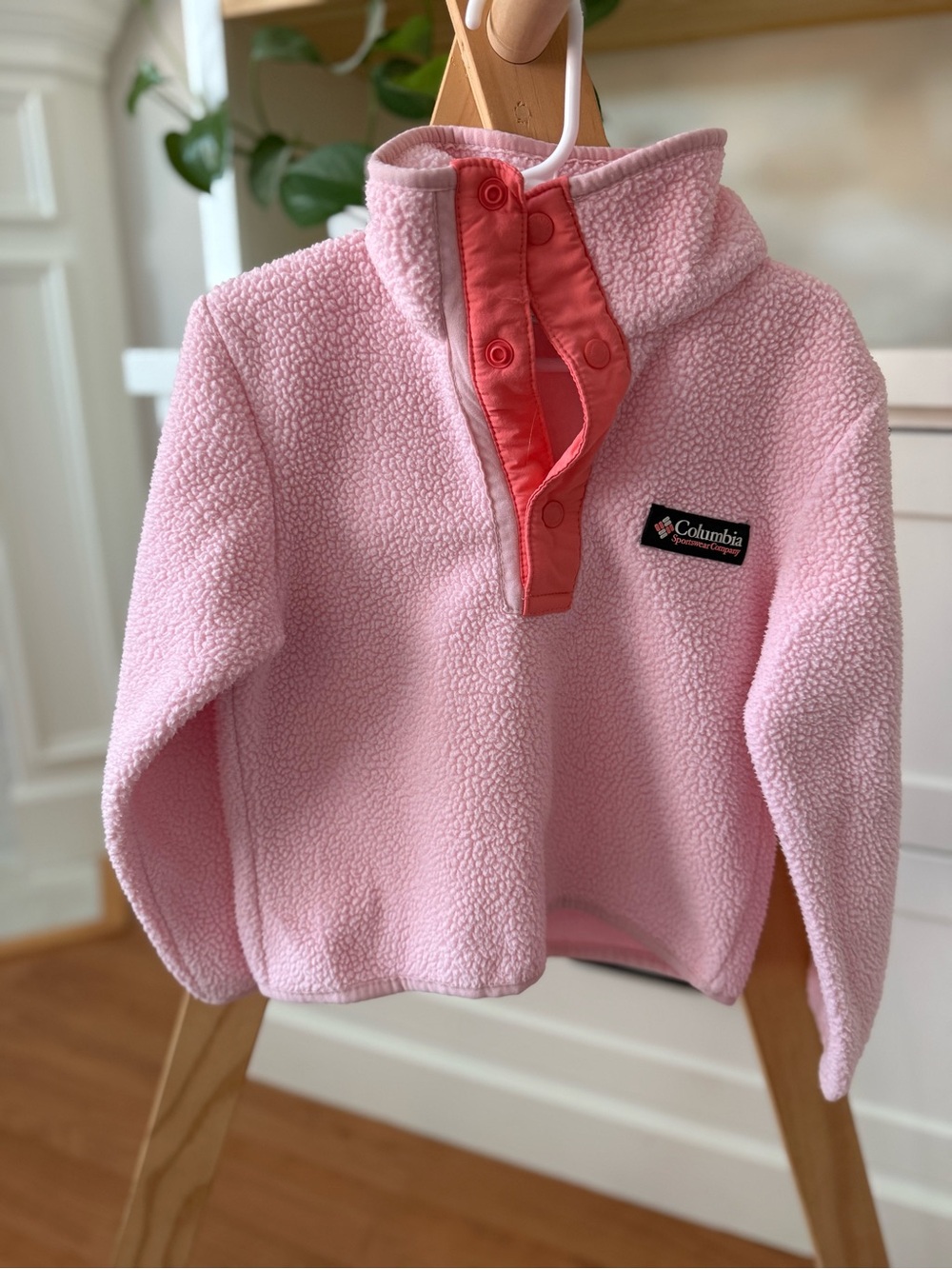 Columbia Kids Pink Fleece Pullover with Coral Snap Placket